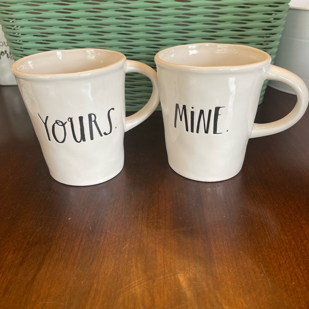 Rae Dunn Stem Print Cafe Mugs Mine/Yours - Set of - Picture 3 of 11